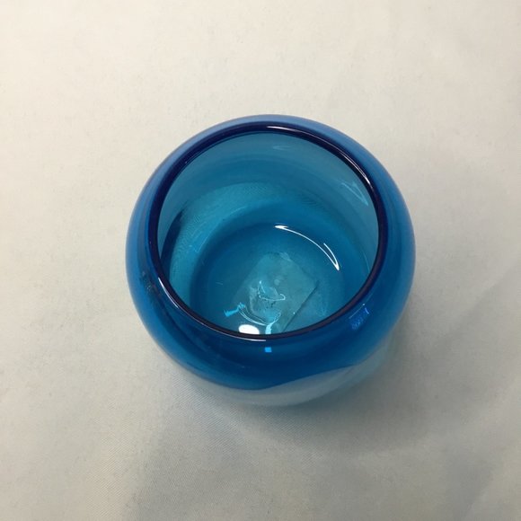 Vintage Blue Swirl Round Vase 4" H x 2-3/8" W x 2.5" D - Picture 2 of 3